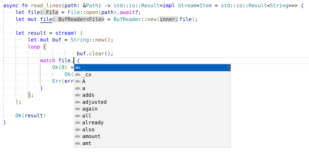 rust-analyzer autocompletion for code inside stream! macro